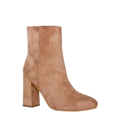 beige suede block heel ankle boots