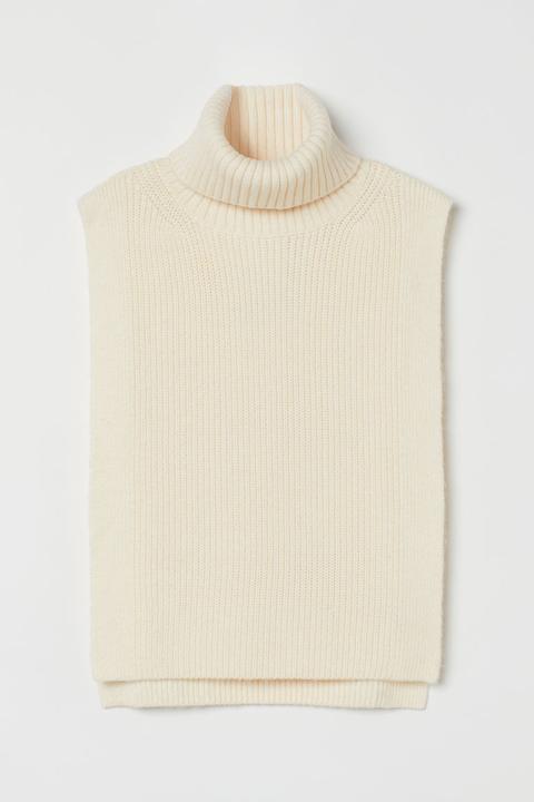 Knitted Polo-neck Collar - White