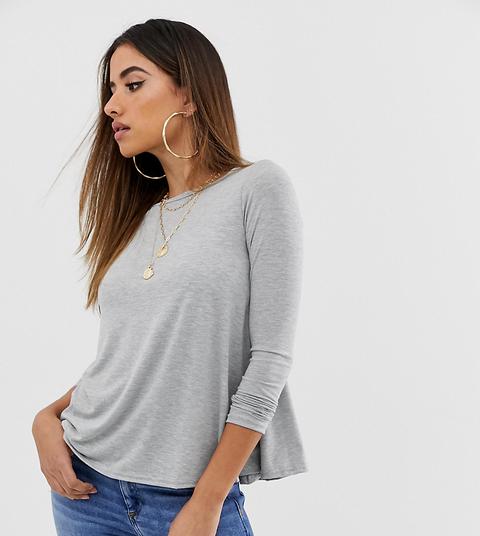 Boohoo - Top Basic Grigio A Maniche Lunghe - Grigio