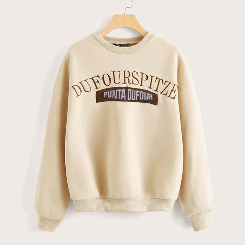 Drop Shoulder Letter Embroidery Pullover