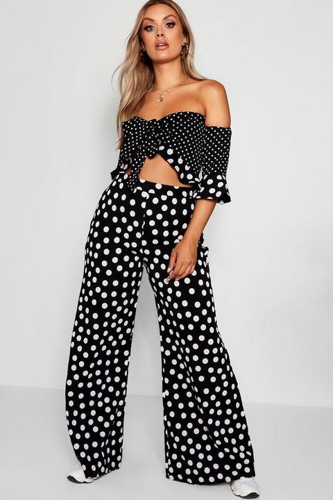 Plus Polka Dot Bardot Crop & Trouser Co-ord Set