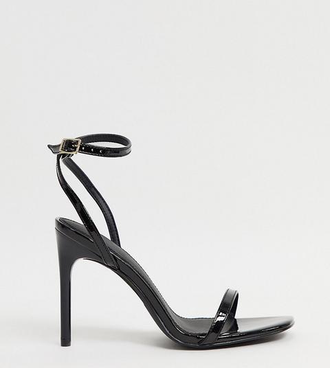 Asos Design Wide Fit Nova Barely There Heeled Sandals In Black Patent