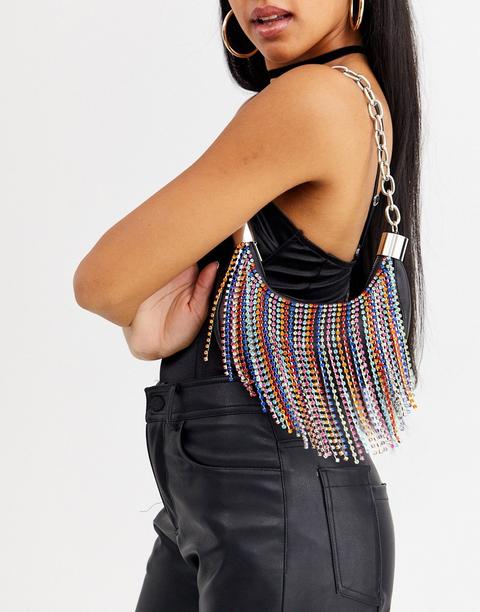 Bolso Hobo De Hombro Estilo Años 90 Con Flecos De Strass Arcoíris De Asos Design-multicolor