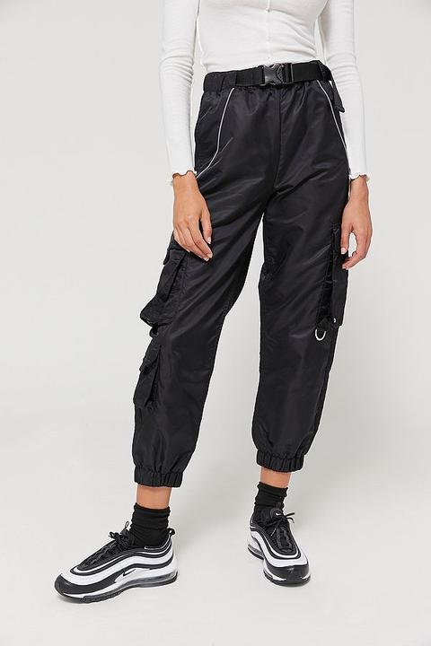 Uo Katya Nylon Buckle Utility Trousers - Black S At Urban Outfitters