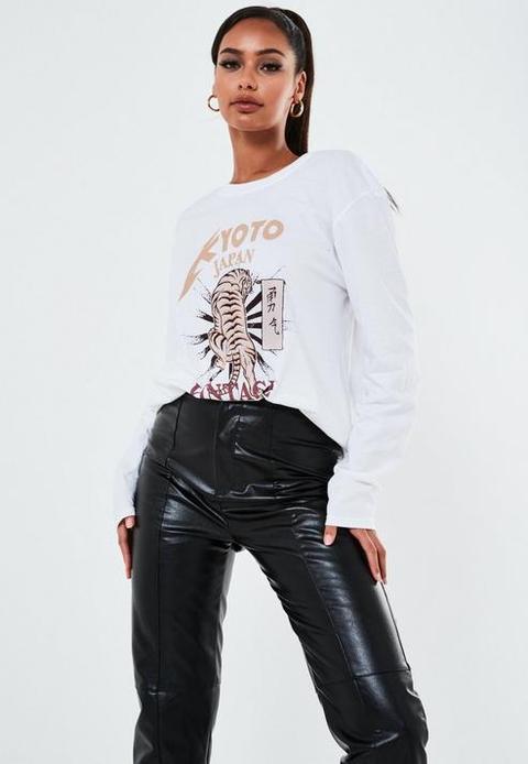 White Kyoto Japan Graphic Long Sleeve T Shirt, White