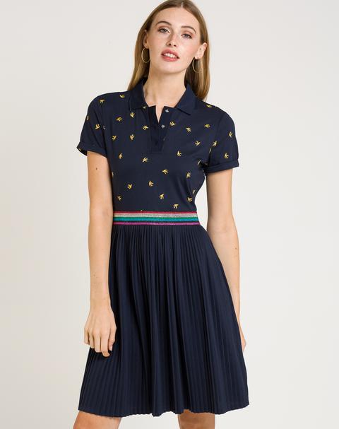 Vestido Naf Naf Mujer Midi Manga Corta Y Cuello Solapa Tejido Polo Con Falda Plisada