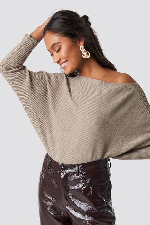 Off Shoulder Knitted Jumper Beige