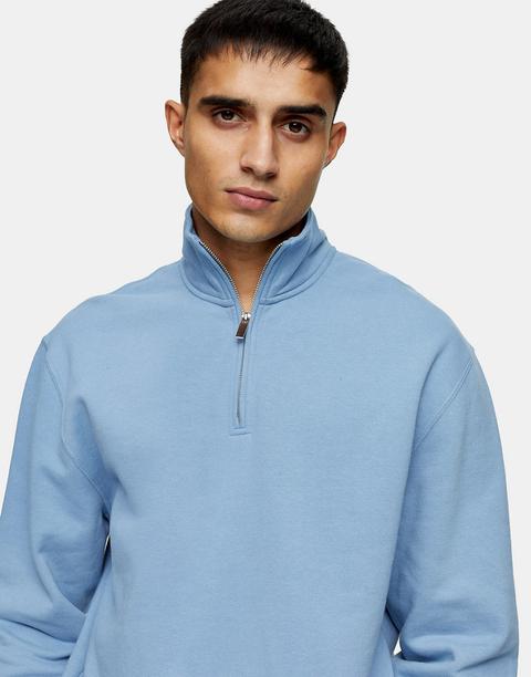 Sudadera Azul Con Cremallera De 1/4 De Topman