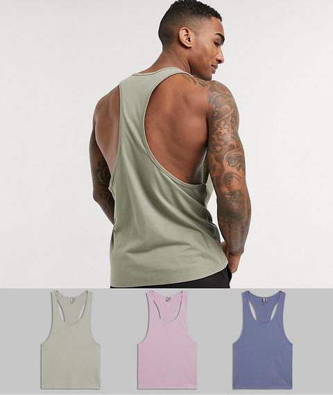 Asos Design 3 Pack Organic Extreme Racer Back Vest-multi