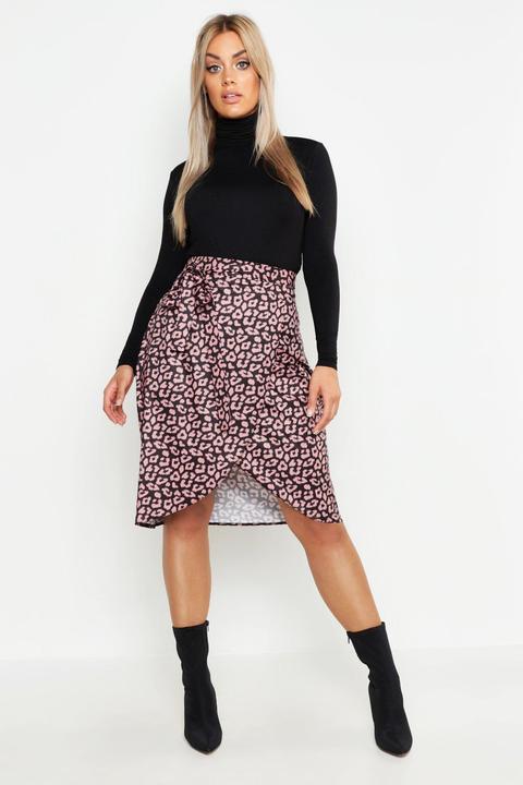 Womens Plus Snake Print Ruffle Wrap Skirt - Pink - 22