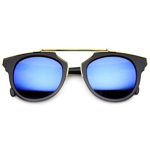 Intricately Designed Retro Horned Rim Mirrored Lens Sunglasses 9754