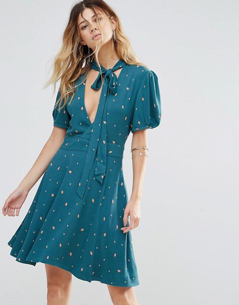 Free People - Abbie - Vestito Con Maniche A Palloncino E Stampa - Verde