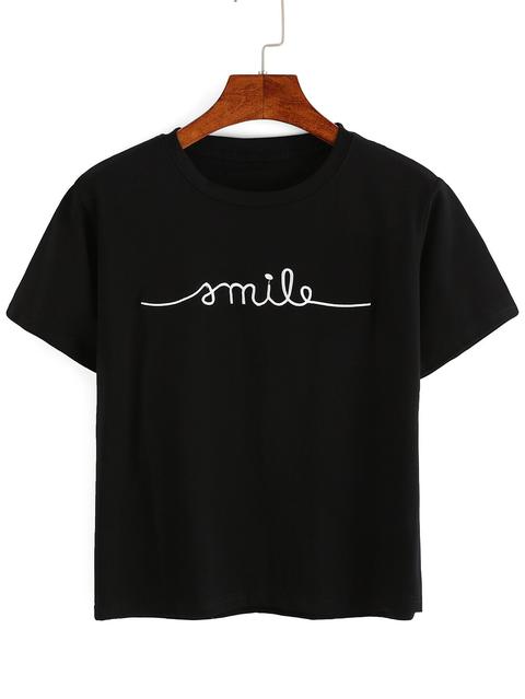 Camiseta Con Bordado -negro