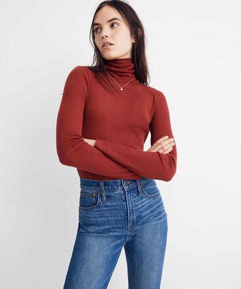 Fine Ribbed Turtleneck Top In Lesley 