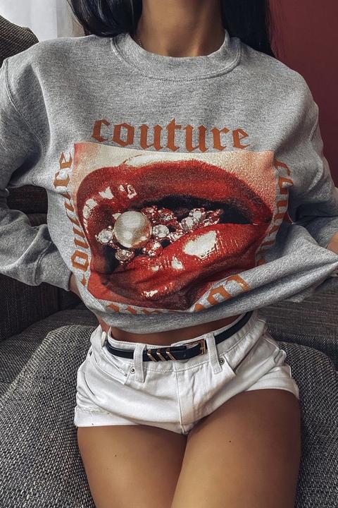 Grey Couture Graphic Slogan Sweatshirt