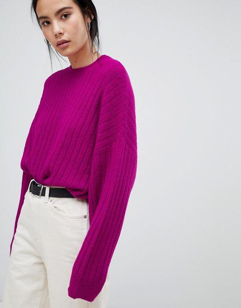 Asos Design Eco - Maglione Squadrato Ampio A Coste Soffice - Viola