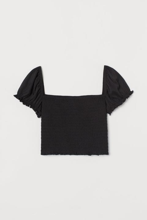 Smocked Cropped Top - Black