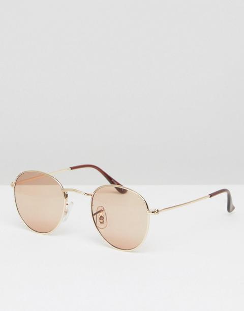 Asos Metal Round Sunglasses In Gold