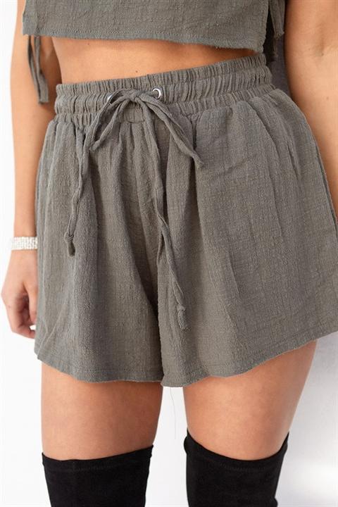 Khaki Crepe Shorts