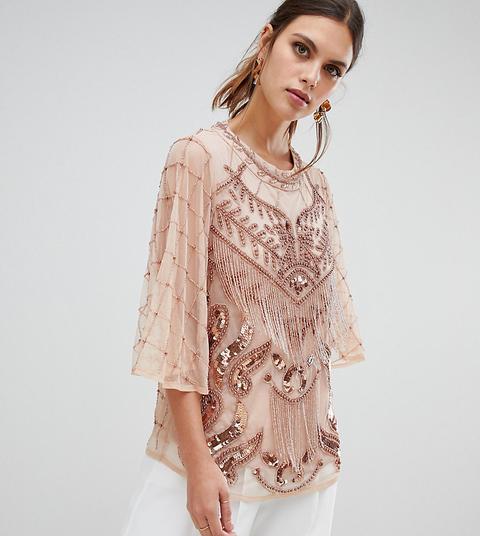 Blusa Con Bordados En Rosa De River Island