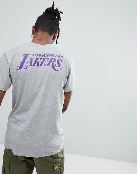 Camiseta Gris Con Estampado En La Parte Posterior De Los Angeles Lakers De La Nba De New Era