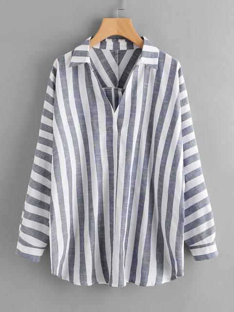 Blusa De Rayas Con Botones En La Parte Lateral