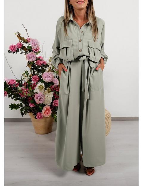 Mono Manga Larga Oversize Bolsillo Pecho Kaki