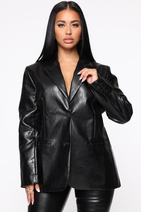Night Crawler Pu Leather Blazer - Black