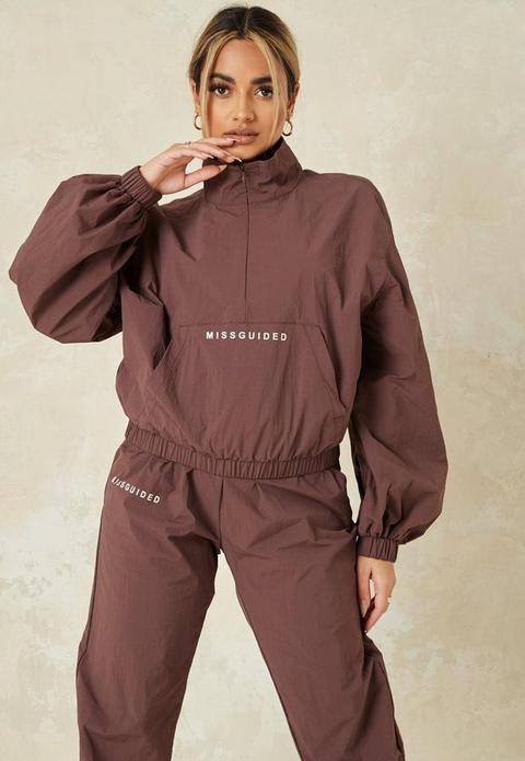 Chocolate Co Ord Lightweight Missguided Half Zip Shell Top, Brown
