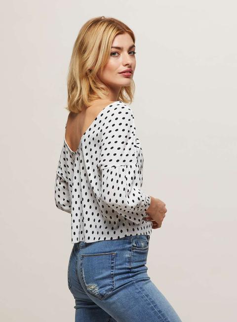 Womens Polka Dot Plisse Top, Assorted