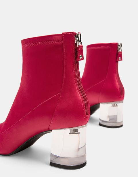 Botines Raso Tacón Medio De Metacrilato