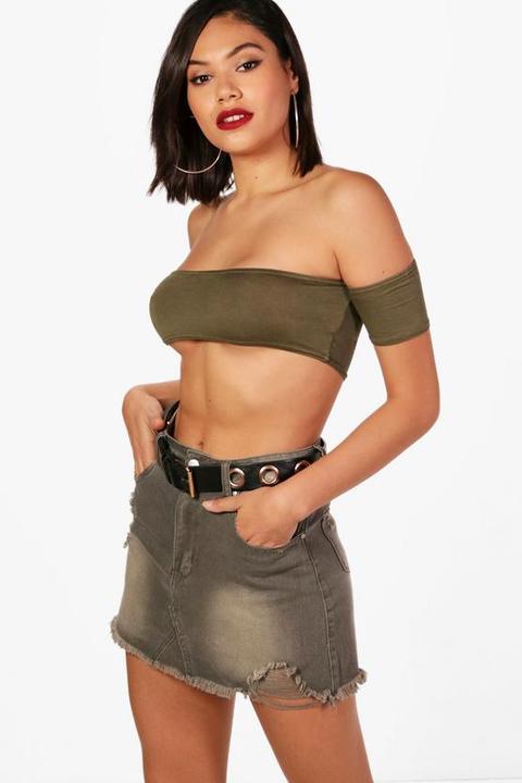 Kammi Khaki Distressed Denim Mini Skirt