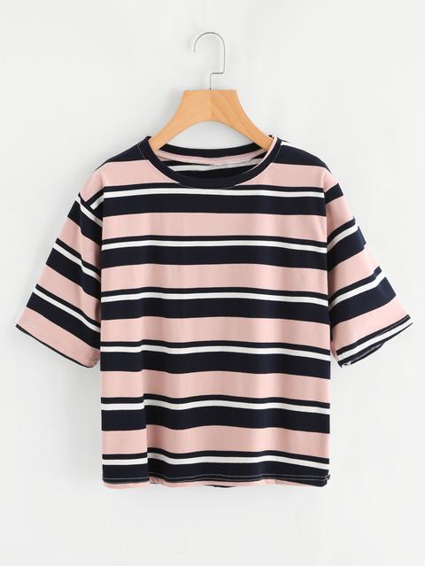 Contrast Wide Striped Tee