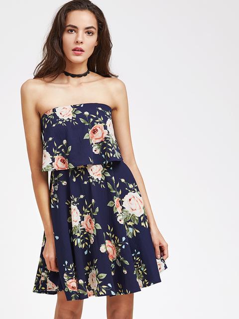 Flower Print Two Layer Bandeau Dress