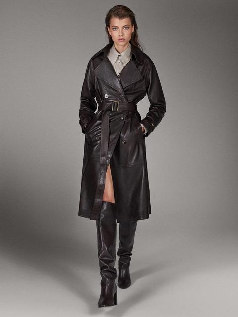 massimo dutti leather trench