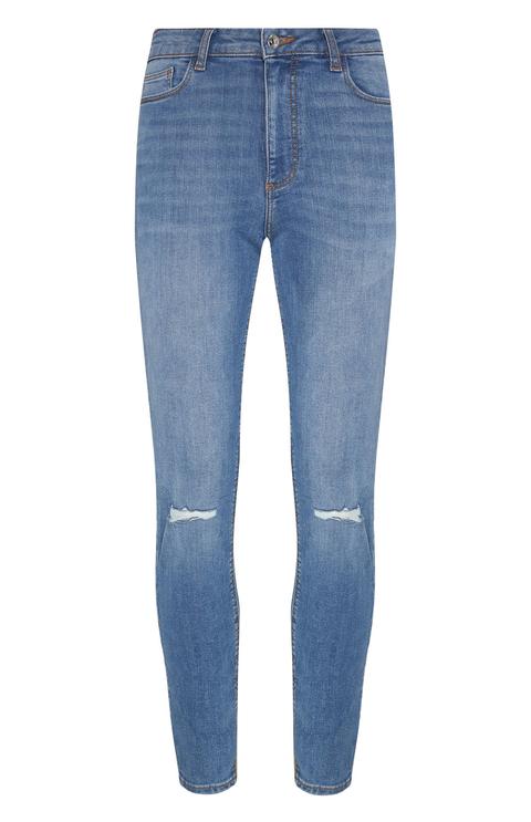 Mid Blue Ripped Skinny Jeans