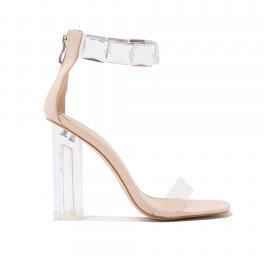 Spirit Square Gem Strap Perspex High Heels In Nude Patent