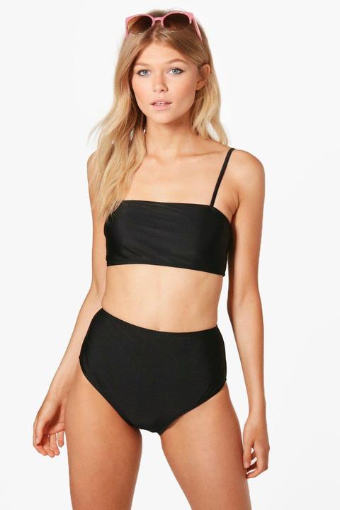 Petite Bandeau Strappy High Waisted Bikini