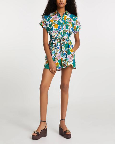 Green Floral Printed Utility Playsuit