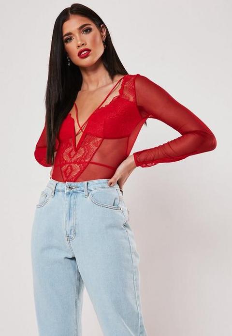 red plunge bodysuit