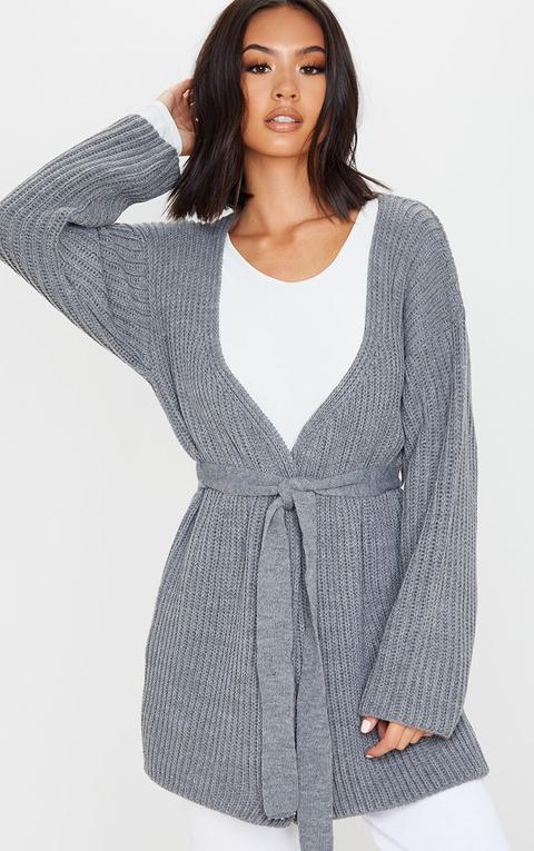 Grey Chunky Knit Wrap Cardigan