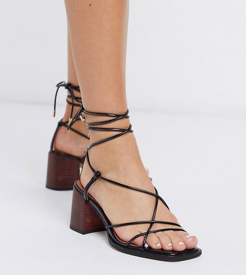 Asos Design Wide Fit Hideout Block Heeled Minimal Strap Sandals In Black