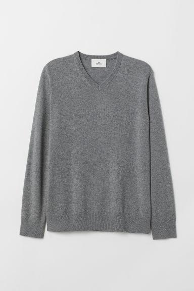 H & M - Pullover Cashmere Scollo A V - Grigio