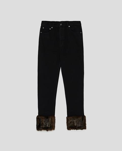 Jeans High Rise Pelliccia Sintetica Abbinata