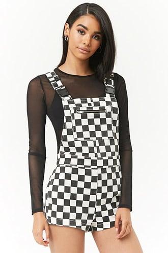 checkered overall shorts