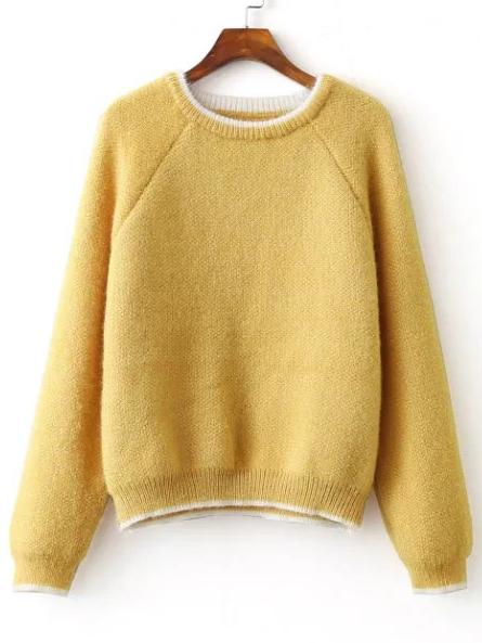 Felpa Mohair Maniche A Raglan Rifilata - Giallo Contrasto