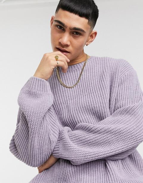 Asos Design Knitted Oversized Fisherman Rib Jumper In Lilac-purple