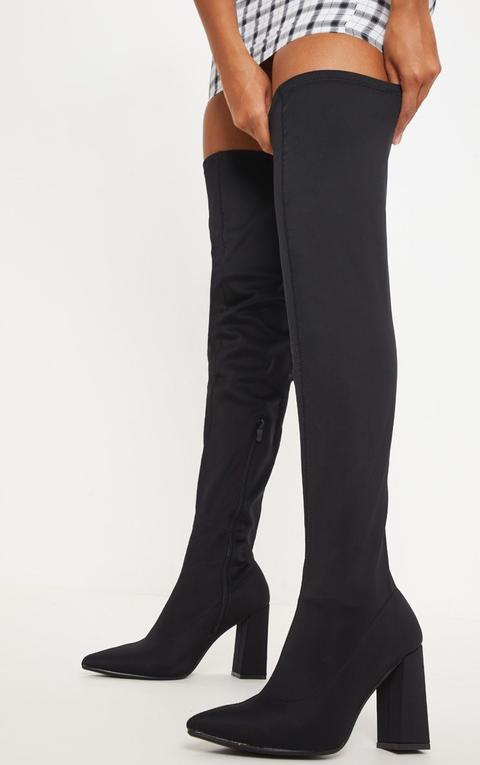 Black Mid Block Heel Knee High Boot