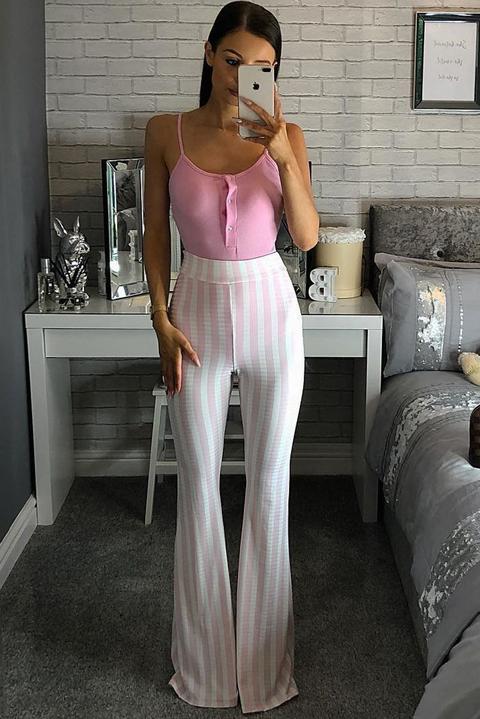 Pink And White Candy Stripe Flared Trousers - Nida