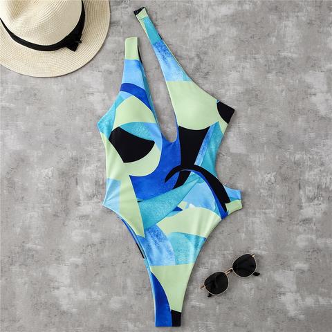 Allover Graphic Cut-out One Shoulder One Piece Swimsuit